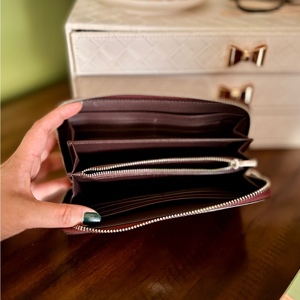 Coach Pebble Leather Long Zip Around Wallet with Signature Strap – Wine – NWT - Picture 3 of 7